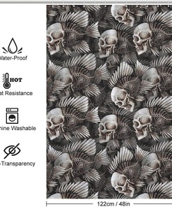 Fish Bone and Skull Print Shower Curtain for a Nautical and Spooky Bathroom