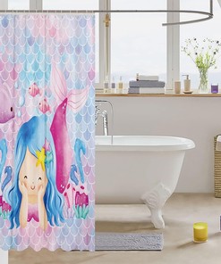 Fish Coral Seaweed Starfish Print Mermaid Shower Curtain for Kids Girls Room Decor