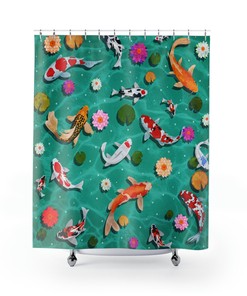 Fish Koi Carp Top View Waterproof Fabric Shower Curtain For A Serene Bathroom Decor
