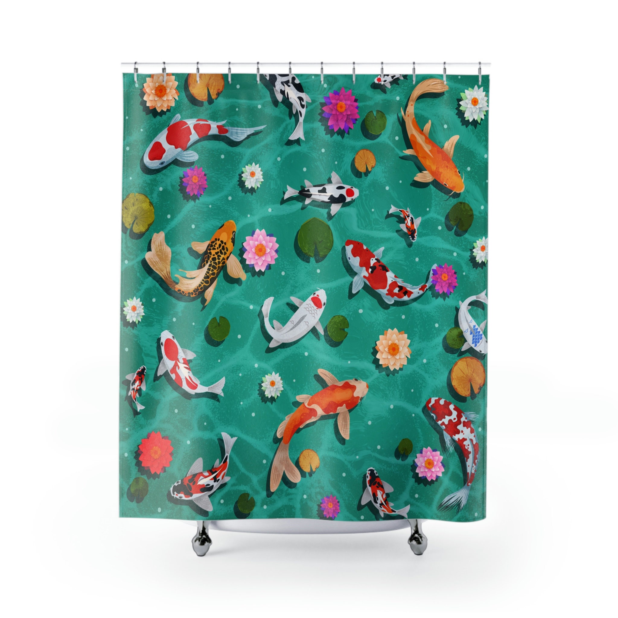 Fish Koi Carp Top View Waterproof Fabric Shower Curtain For A Serene Bathroom Decor