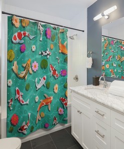 Fish Koi Carp Top View Waterproof Fabric Shower Curtain For A Serene Bathroom Decor