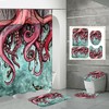 Fish Octopus Shower Curtain with Ocean Theme - New Waterproof Fabric Bathroom Curtain