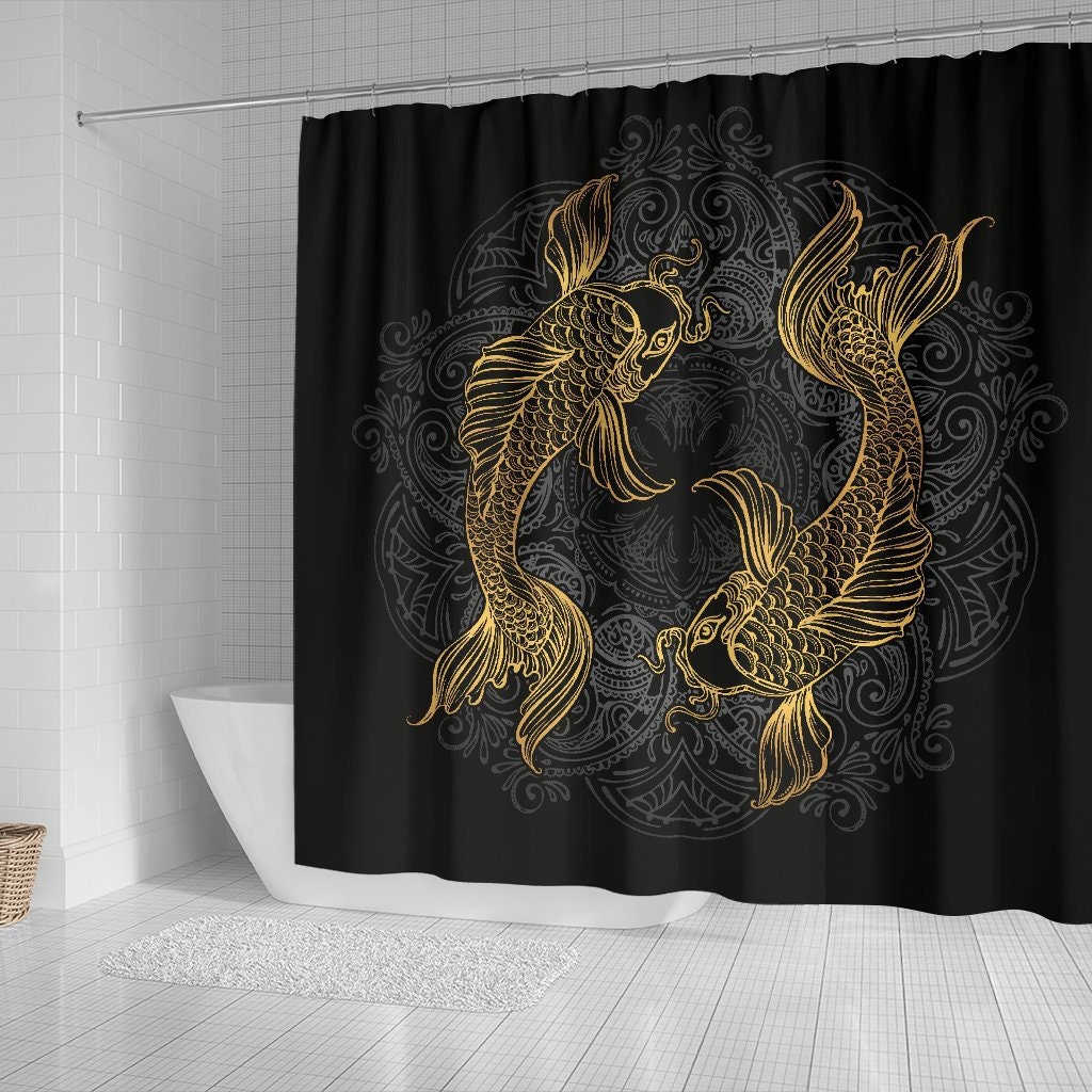 Fish Zodiac Pisces Shower Curtain with I Love Fishes Quote Print