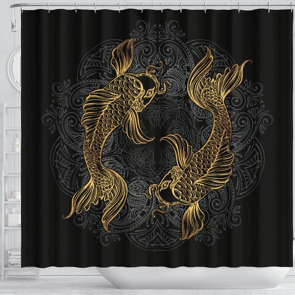 Fish Zodiac Pisces Shower Curtain with I Love Fishes Quote Print