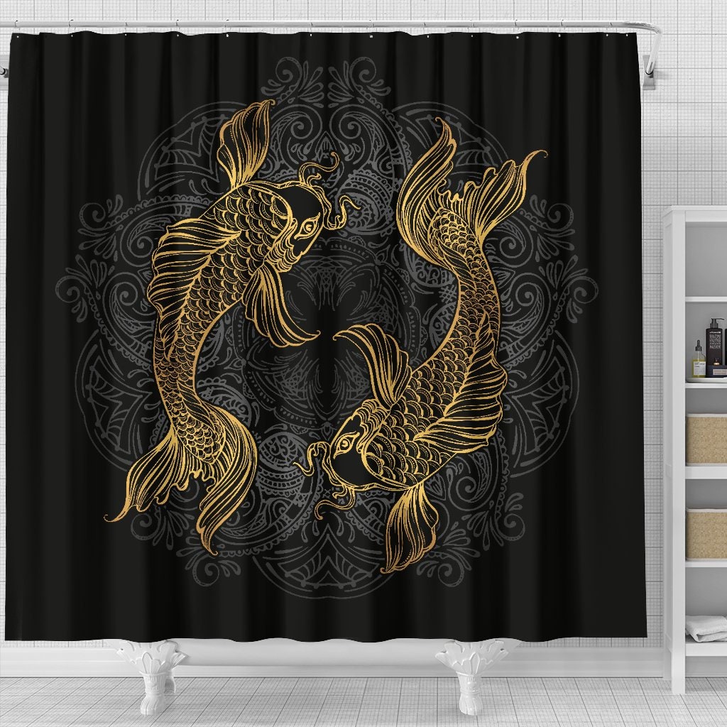 Fish Zodiac Pisces Shower Curtain with I Love Fishes Quote Print