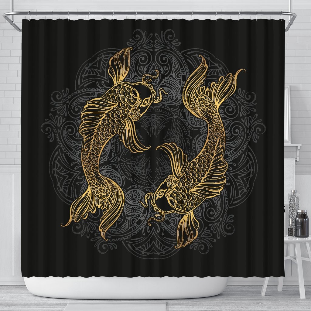 Fish Zodiac Pisces Shower Curtain with I Love Fishes Quote Print