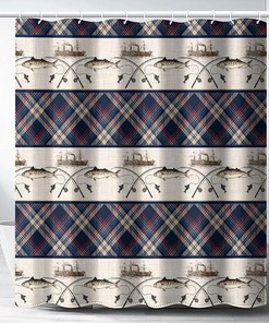 Fishing Boat Nautical Theme Waterproof Fabric Shower Curtain For Retro Bathroom Decor