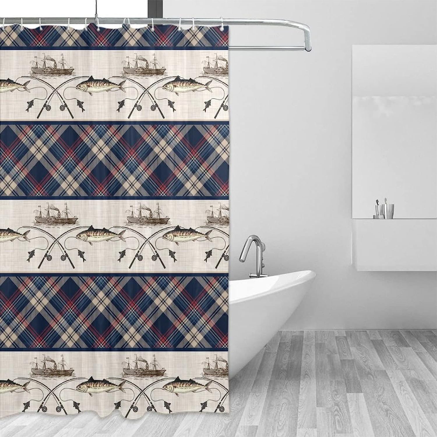 Fishing Boat Nautical Theme Waterproof Fabric Shower Curtain For Retro Bathroom Decor - Image 3