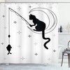 Fishing Kitty On Moon Art Print Cat Shower Curtain For Bathroom Decoration