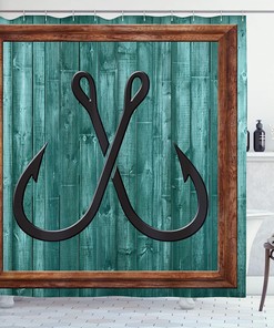 Fishing Lures Anchor Modern Abstract Painting Wooden Frame Rustic Nautical Bathroom Decor Shower Curtain