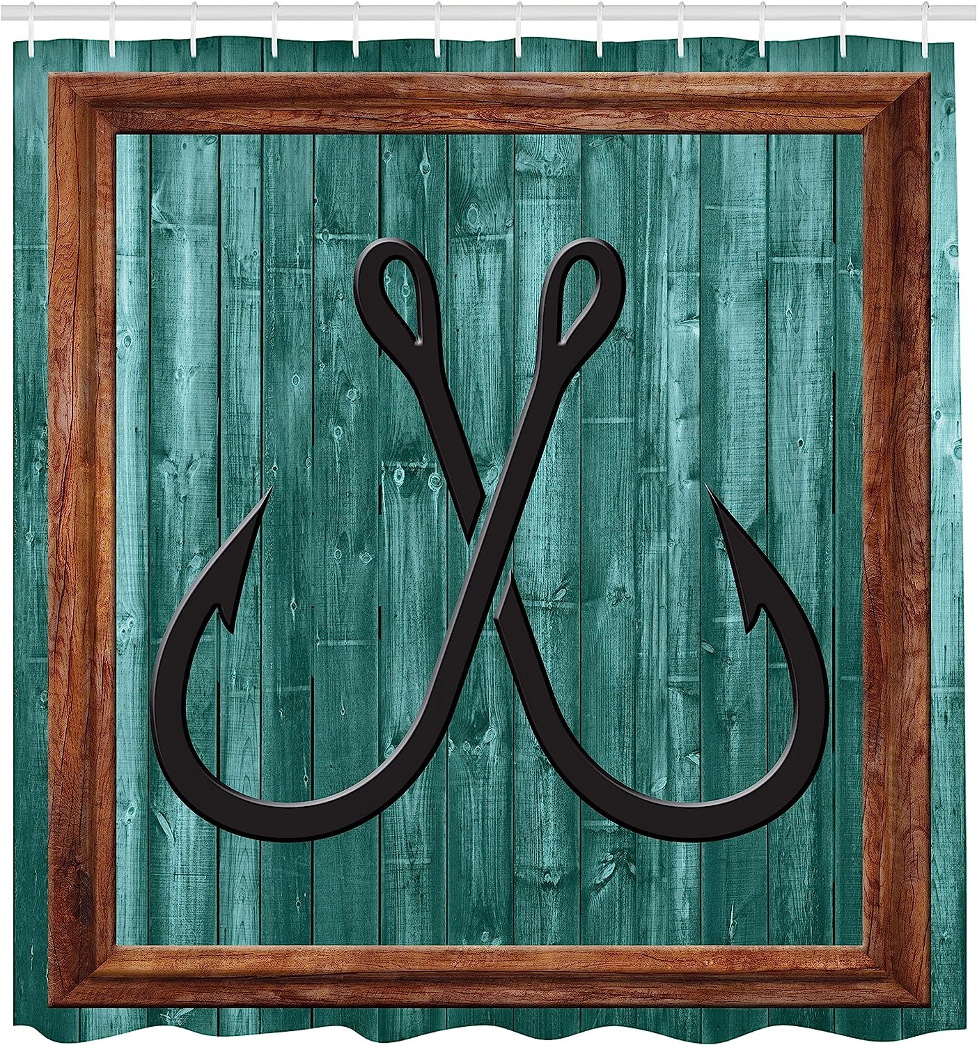 Fishing Lures Anchor Modern Abstract Painting Wooden Frame Rustic Nautical Bathroom Decor Shower Curtain - Image 2