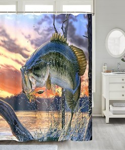 Fishing in Lake House Shower Curtain Rustic Cabin Natural Scenery Bathroom Decor