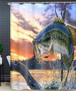 Fishing in Lake House Shower Curtain Rustic Cabin Natural Scenery Bathroom Decor