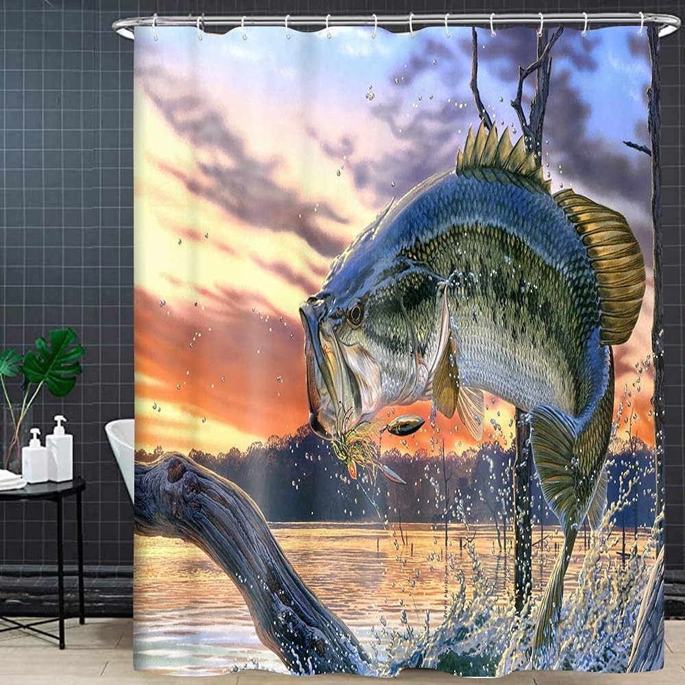 Fishing in Lake House Shower Curtain Rustic Cabin Natural Scenery Bathroom Decor