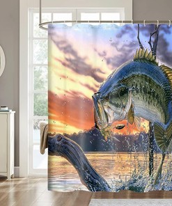 Fishing in Lake House Shower Curtain Rustic Cabin Natural Scenery Bathroom Decor