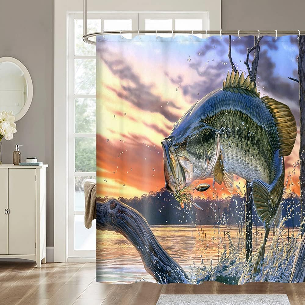 Fishing in Lake House Shower Curtain Rustic Cabin Natural Scenery Bathroom Decor