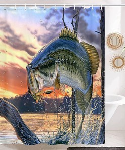 Fishing in Lake House Shower Curtain Rustic Cabin Natural Scenery Bathroom Decor