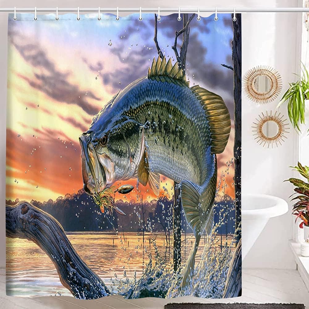 Fishing in Lake House Shower Curtain Rustic Cabin Natural Scenery Bathroom Decor