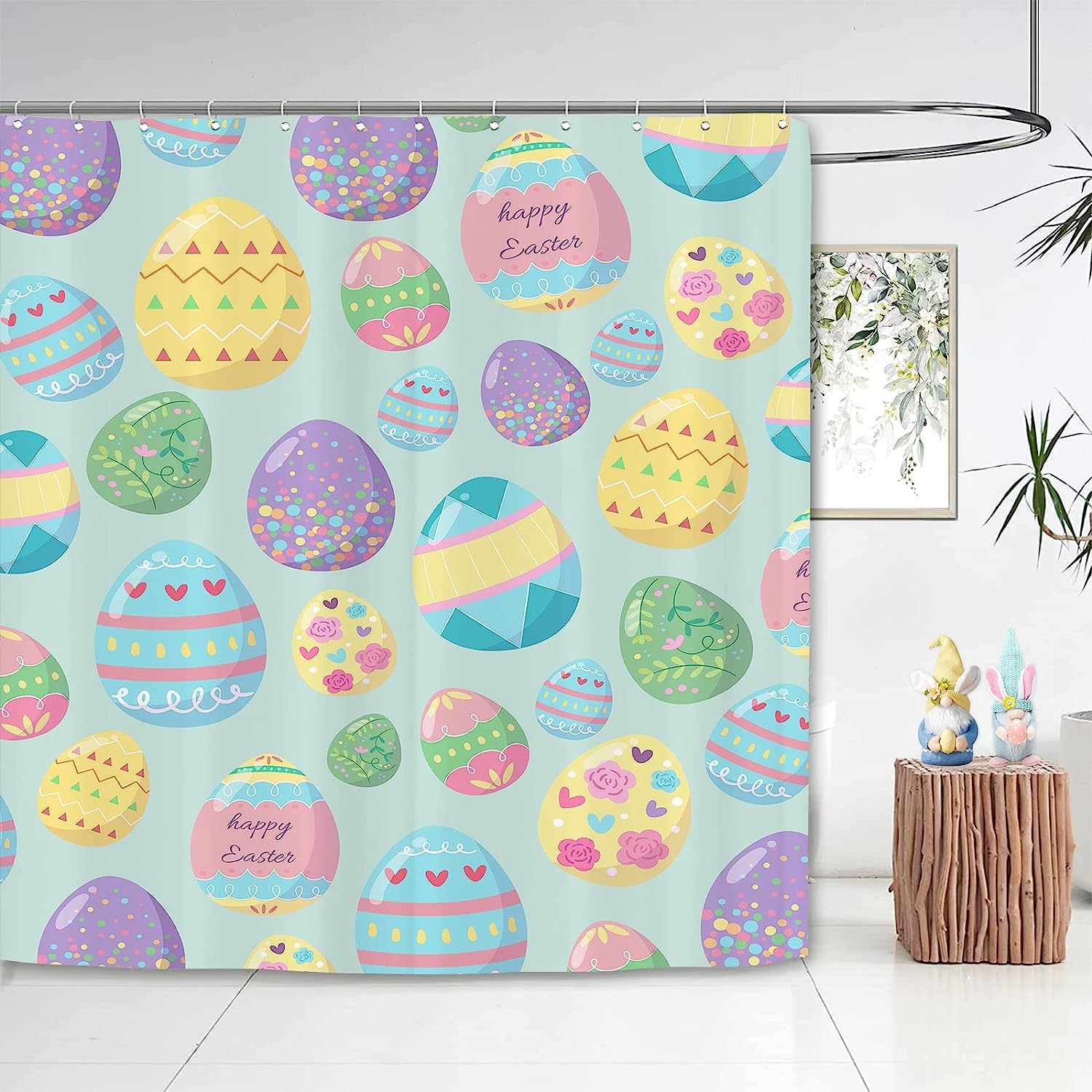 Fjpt Easter Eggs Shower Curtain For Spring And Summer Bathtub Decor With Colorful Fabric