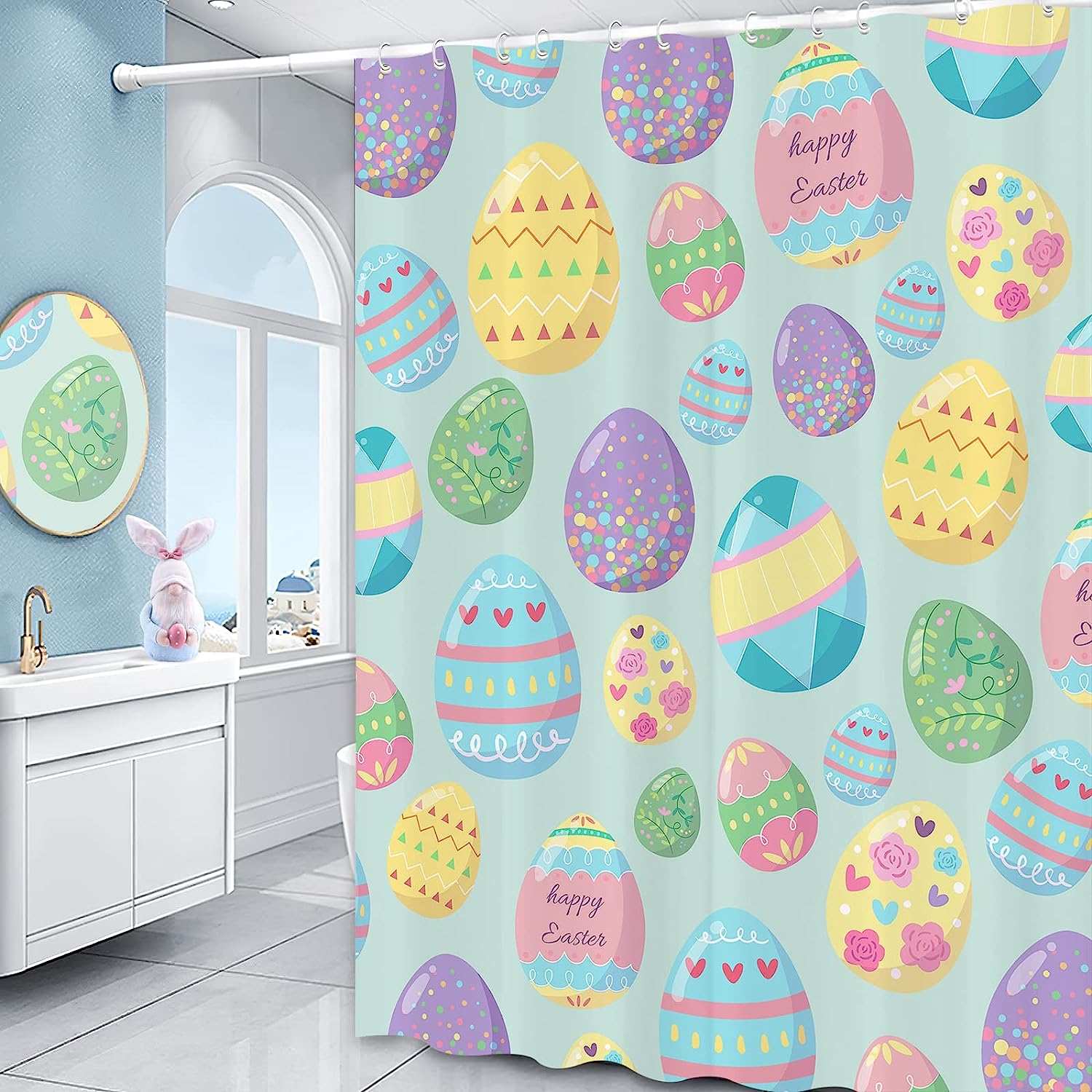 Fjpt Easter Eggs Shower Curtain For Spring And Summer Bathtub Decor With Colorful Fabric