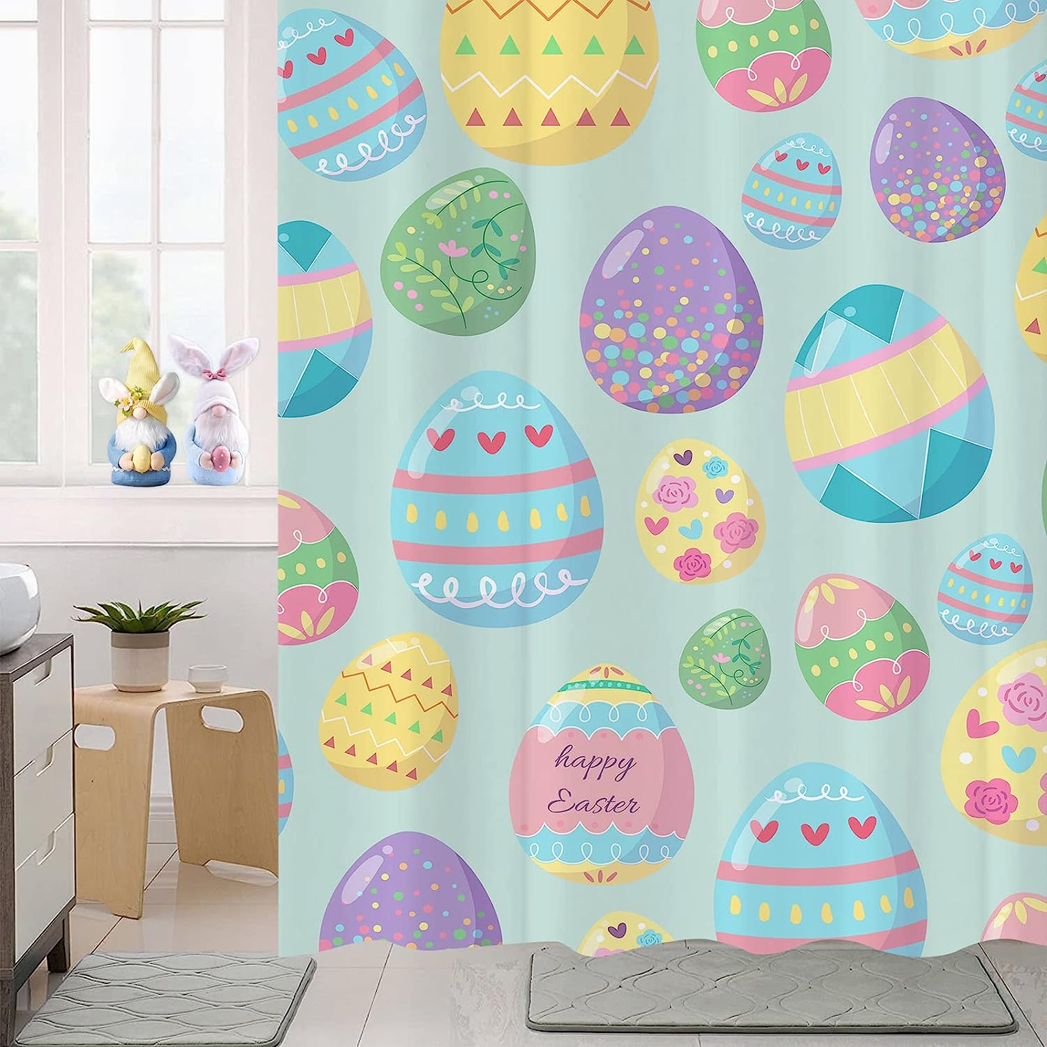 Fjpt Easter Eggs Shower Curtain For Spring And Summer Bathtub Decor With Colorful Fabric