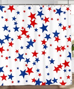 Fjpt July 4Th Shower Curtain With Red And Blue Stars And Stripes American Flag Decor For President'S Day Bathroom Decor