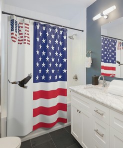Flagg American Shower Curtain Housewarming Gift For Her Bathroom Decor