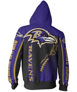 Flame Balls Graphic All Over Print Baltimore Ravens Hoodie 3D Zip Hoodie Gifts For Fans