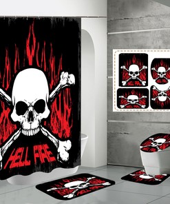 Flame Death Skull Skeleton Bathroom Shower Curtain Set For A Gothic-Inspired Bathroom Decor