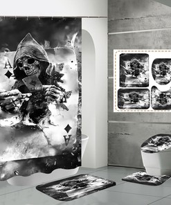 Flame Poker Skull Fabric Shower Curtain - Unique Skull Bathroom Decor