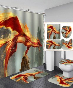 Flame Red Dragon Print 4-Set Shower Curtain For A Fiery Bathroom
