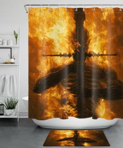 Flame Skull Cross Shower Curtain Day Of The Dead Bathroom Accessory For A Bold And Spooky Bathroom Decor