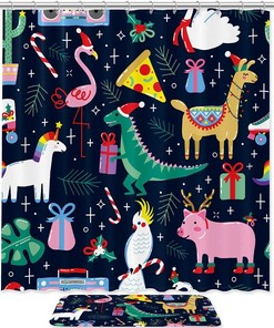 Flamingo Alpha Christmas Shower Curtain - Festive Bathroom Accessory