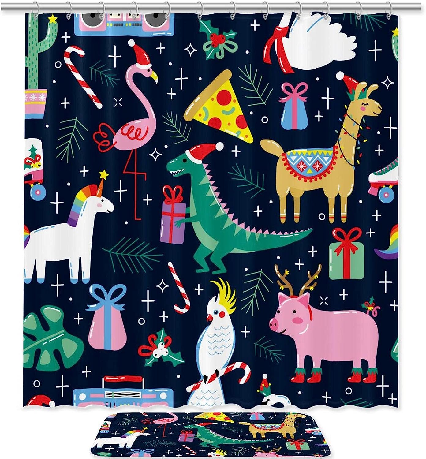 Flamingo Alpha Christmas Shower Curtain - Festive Bathroom Accessory