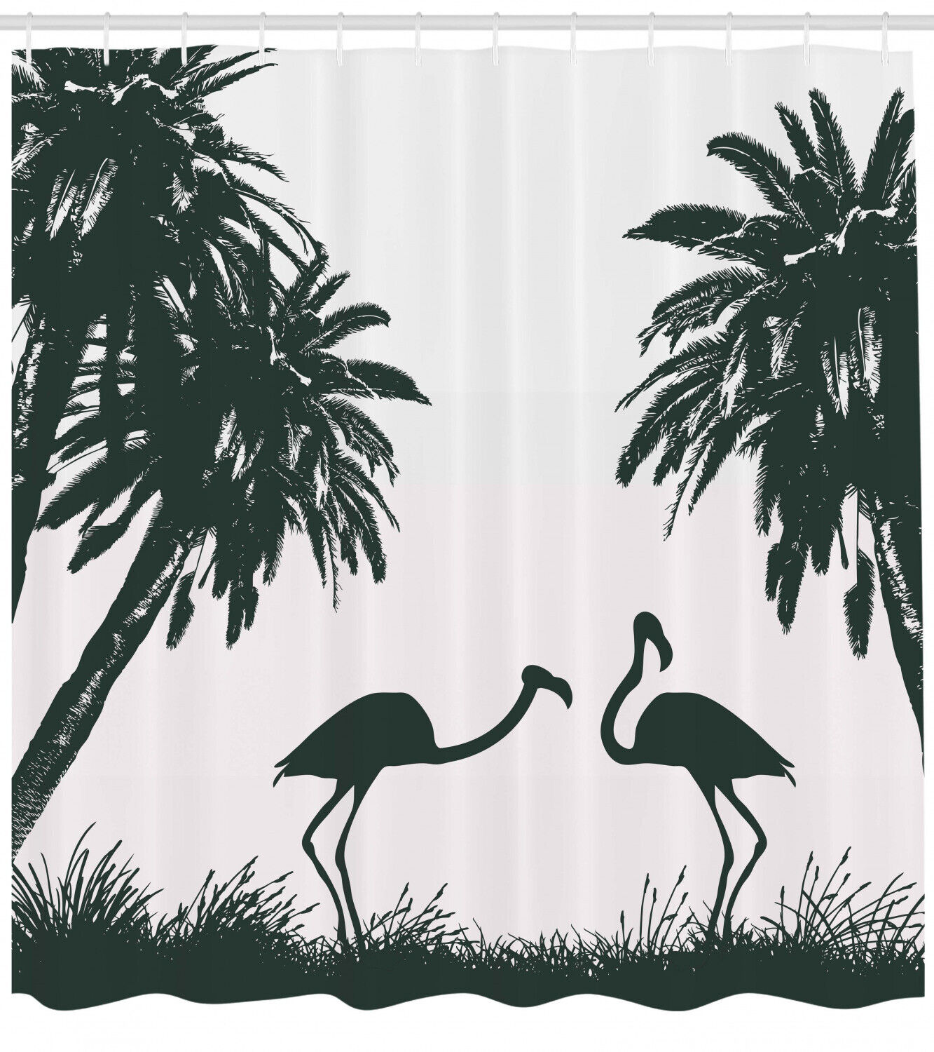 Flamingo And Palm Tree Natural Printed Shower Curtain For Beachy Bathroom - Image 2