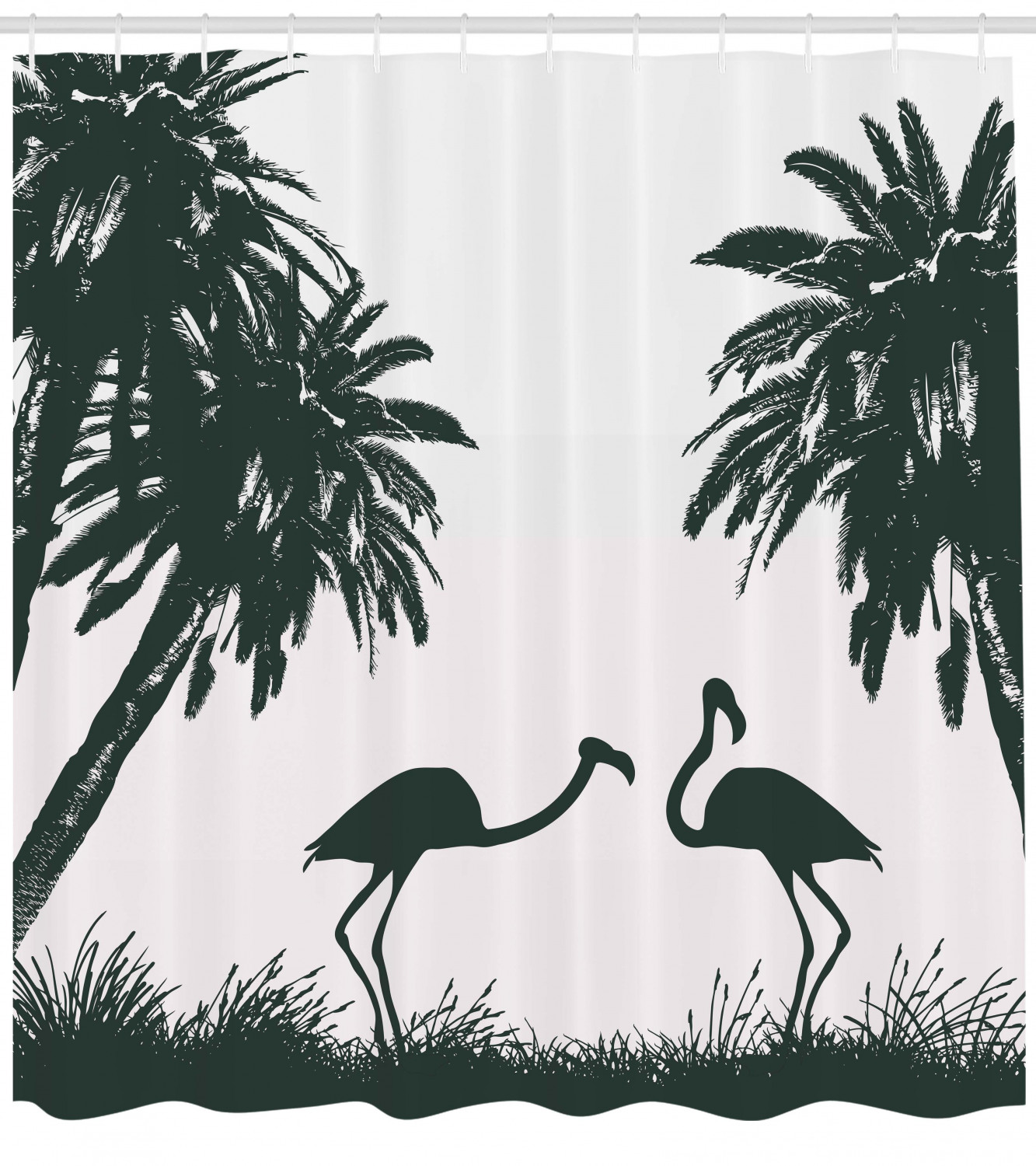 Flamingo And Palm Tree Natural Printed Shower Curtain For Beachy Bathroom - Image 4