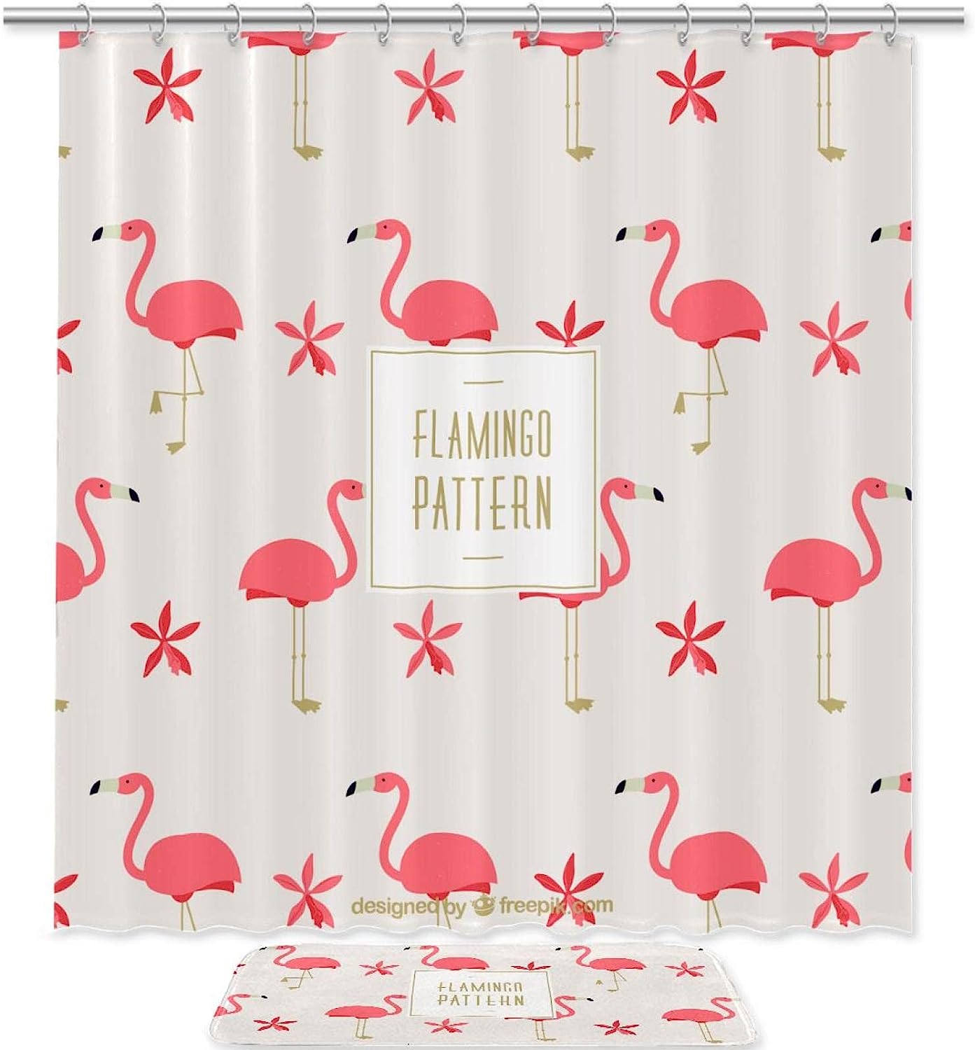 Flamingo And Starfish Bathroom Waterproof Fabric Shower Curtain For A Seaside-Themed Bathroom Decor