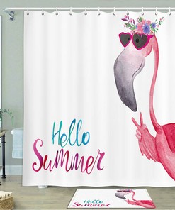 Flamingo And Tropical Elements Waterproof Fabric Shower Curtain For A Vibrant And Colorful Bathroom Decor