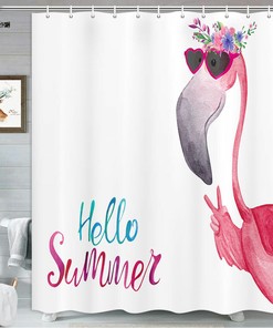 Flamingo And Tropical Elements Waterproof Fabric Shower Curtain For A Vibrant And Colorful Bathroom Decor
