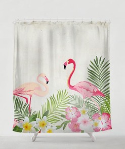 Flamingo And Tropical Flowers Bohemian Shower Curtain Art Bathroom Decor