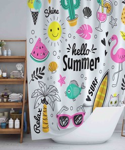 Flamingo And Tropical Fruits Curtain Shower Curtain For A Fruity And Fun Bathroom Decor