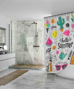 Flamingo And Tropical Fruits Curtain Shower Curtain For A Fruity And Fun Bathroom Decor