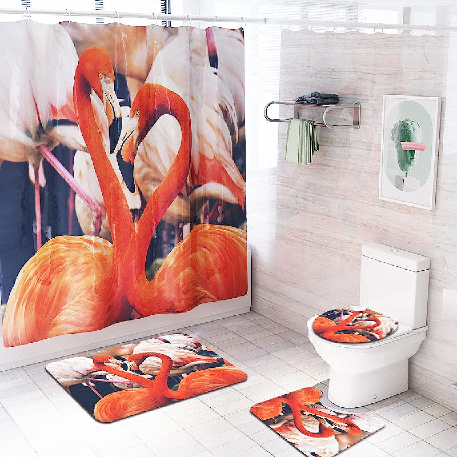Flamingo Animal Print Shower Curtain - Waterproof Durable Bath Curtain For Bathroom