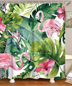 Flamingo Banana Leaf Shower Curtain for a Playful Bathroom Decor