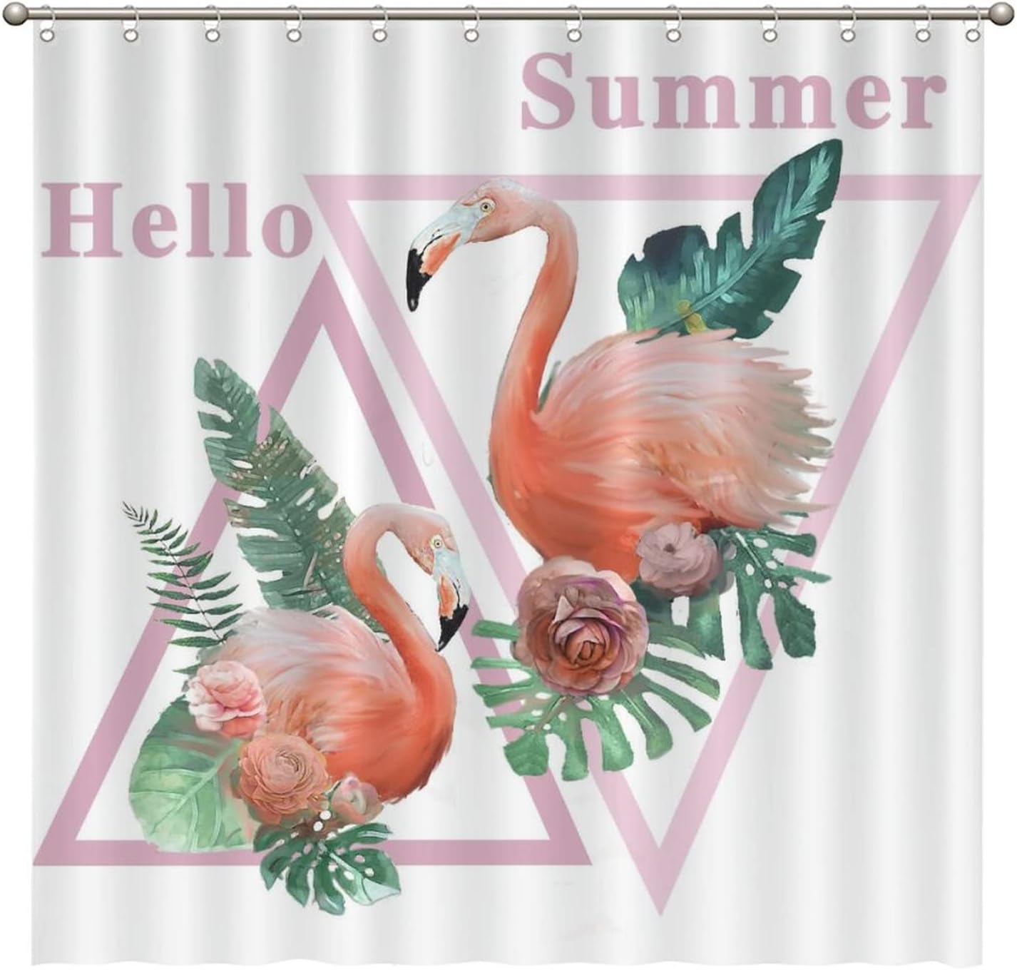 Flamingo Bath Curtain Summer Decor Fabric For A Hotel Bathroom Bath Tub With Water Repellent Fabric And Tropical Print