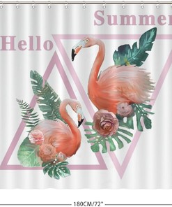 Flamingo Bath Curtain Summer Decor Fabric For A Hotel Bathroom Bath Tub With Water Repellent Fabric And Tropical Print