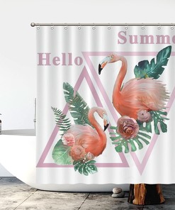 Flamingo Bath Curtain Summer Decor Fabric For A Hotel Bathroom Bath Tub With Water Repellent Fabric And Tropical Print