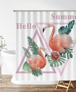 Flamingo Bath Curtain Summer Decor Fabric For A Hotel Bathroom Bath Tub With Water Repellent Fabric And Tropical Print