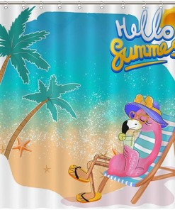 Flamingo Bath Curtain Summer Decor Fabric For A Hotel Bathroom Bath Tub With Waterproof Fabric And Tropical Print