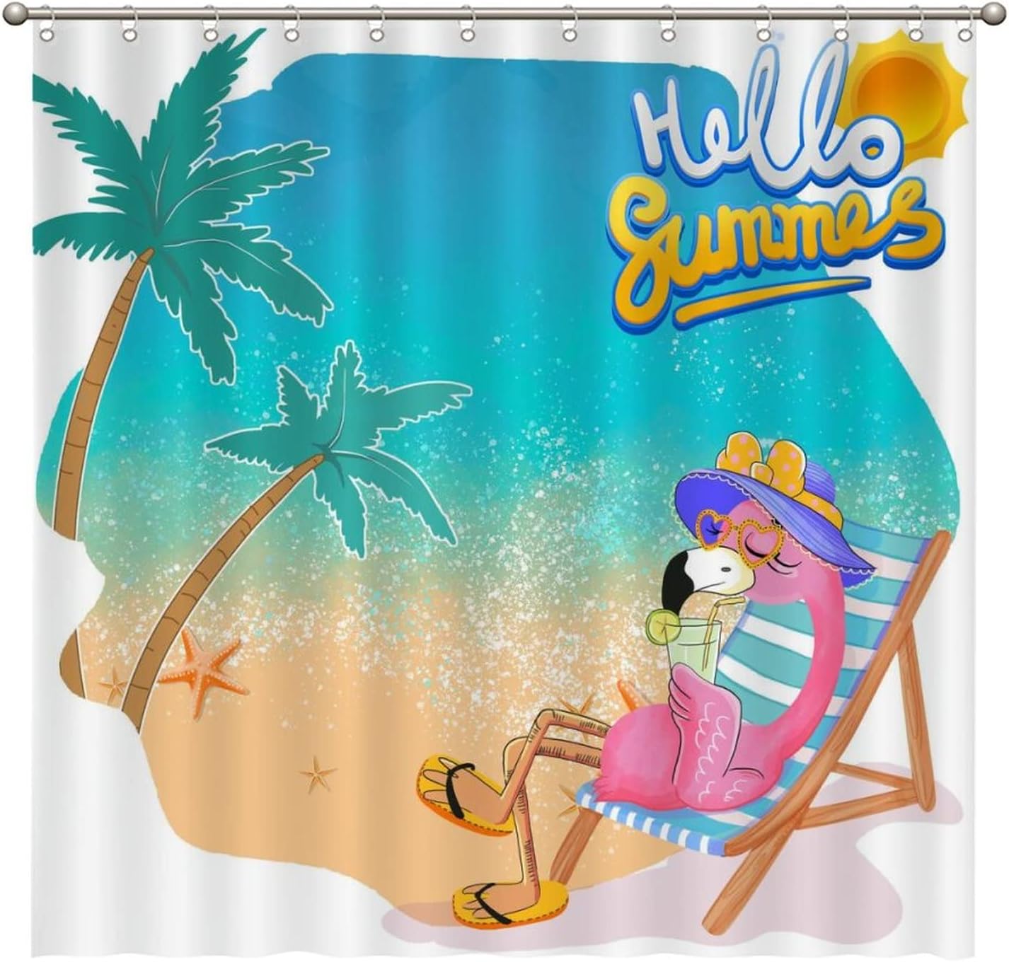 Flamingo Bath Curtain Summer Decor Fabric For A Hotel Bathroom Bath Tub With Waterproof Fabric And Tropical Print